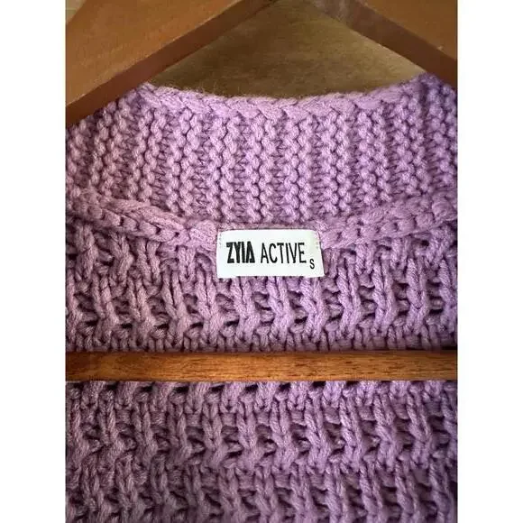 Zyia Active Lilac Petra Chunky Knit Cardigan Puff Sleeves Women’s size Small - Picture 5 of 15